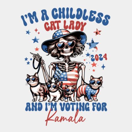 childless cat lady kamala harris 2024 election skeleton cats american flag Thumbnail