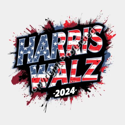 Kamala Harris 2024 campaign graphic featuring red  white  and blue text with stars and a paint s Thumbnail