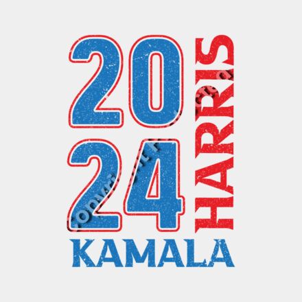 Kamala Harris 2024 campaign graphic with bold numbers and name in red and blue colors Thumbnail
