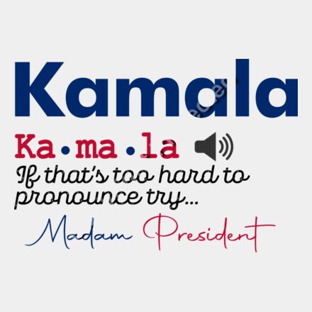 Kamala Harris 2024 campaign graphic with stylized text and audio symbol  Madam President tagline Thumbnail