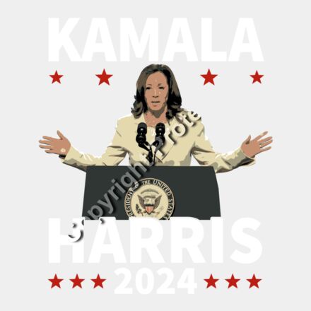 Kamala Harris 2024 campaign speech podium with stars and bold text representation Thumbnail