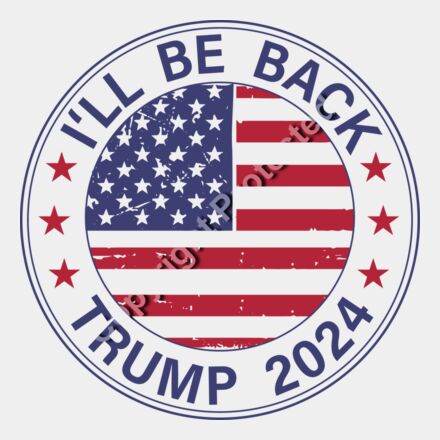 Trump 2024 campaign emblem with American flag and slogan I ll Be Back Thumbnail