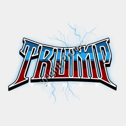 Trump 2024 campaign graphic with bold stylized text and blue background accents  Thumbnail
