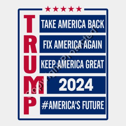 Trump 2024 campaign themes graphic with patriotic colors and slogans Thumbnail