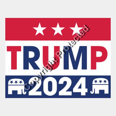 Trump 2024 election campaign graphic with red  white  and blue colors  featuring stars and eleph Thumbnail